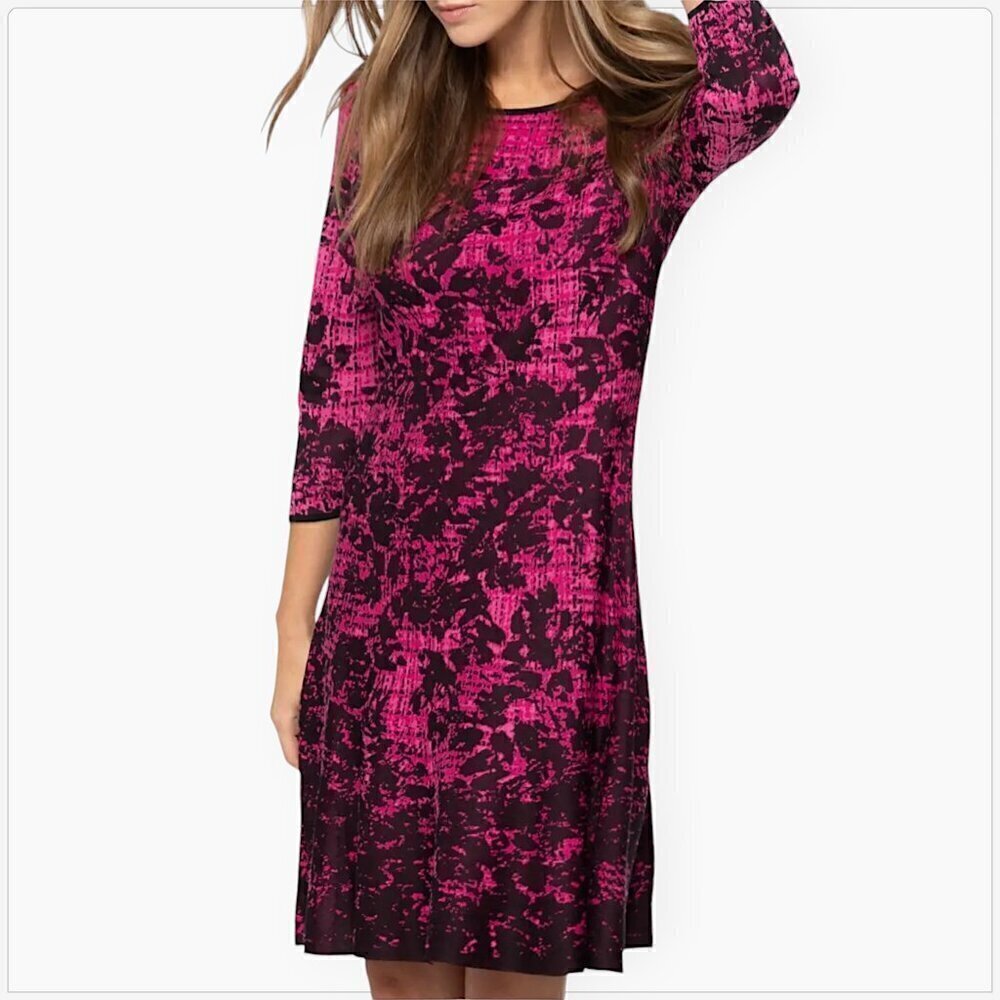 Nic + Zoe Set The Stage Black Pink Knit 3/4 Sleeves Stretch Sweaterdress Dress S